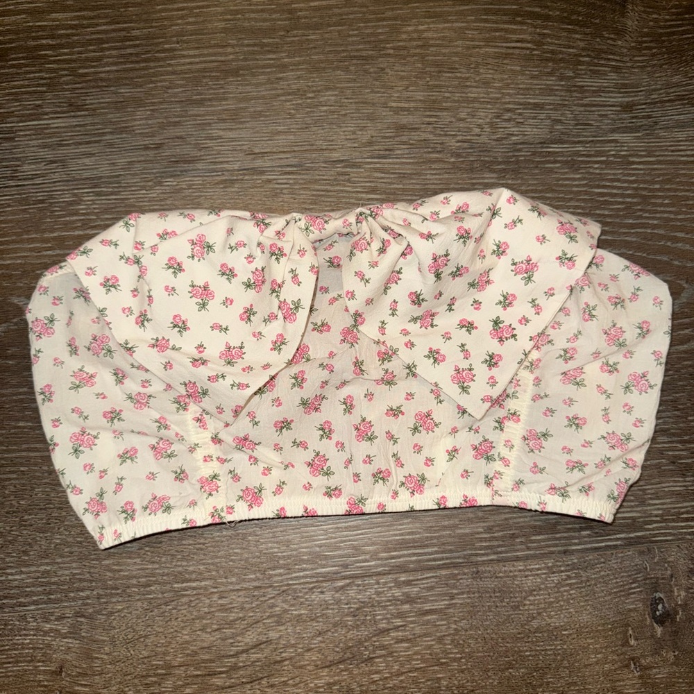 Anthropologie Pink Floral Crop Top with Bow